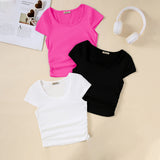Girls Pink Short Sleeve Round Neck Top (Pack Of 3)
