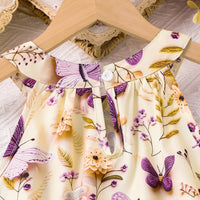 Girls Multicolor Butterfly Printed Halter Neck Sleeveless A-Line Dress Casual Dresses