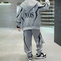 Boys Grey Abstract Printed Winter Zipper Hoodie With Jogger Set 2 pc. Sets