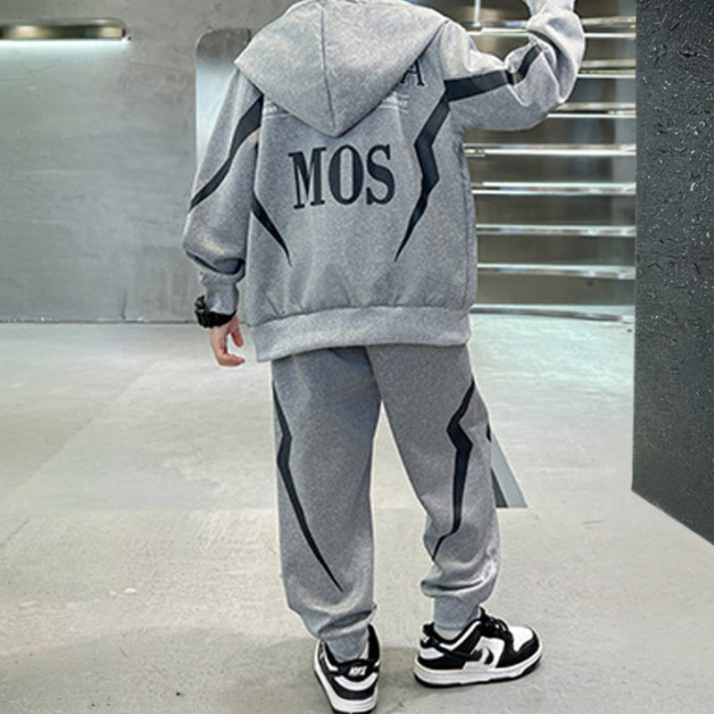 Boys Grey Abstract Printed Winter Zipper Hoodie With Jogger Set 2 pc. Sets