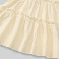 Girls Beige Floral Embroidered Puff Sleeve Tiered Dress Casual Dresses