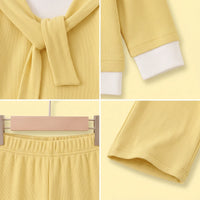 Girls Yellow Ribbed Sailor Collar Overlay Top & Pants Co-ord Sets Sets