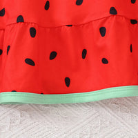 Girls Red Watermelon Print Fit & Flare Dress with Flutter Sleeves Casual Dresses