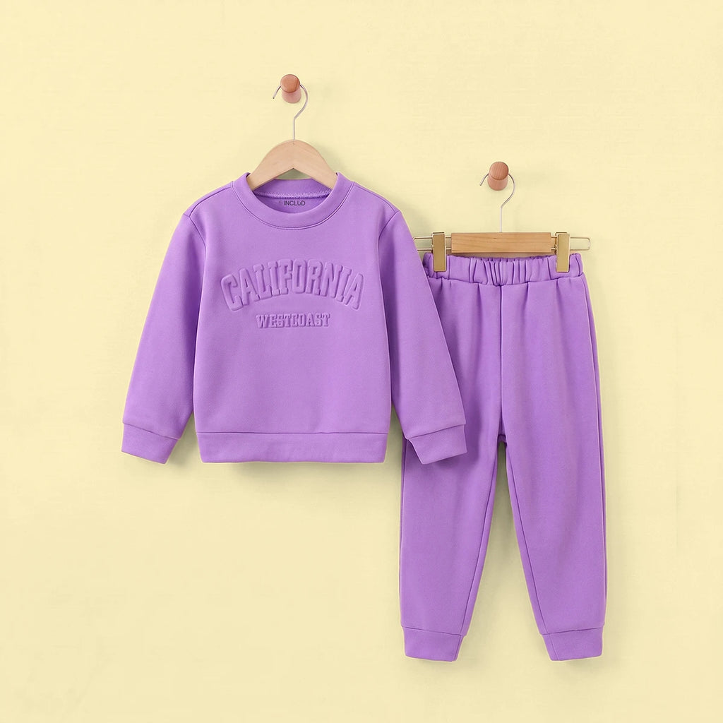 Girls Puple Typography Print Sweatshirt With Pants Set 2 pc. Sets Purple 4-5 Y