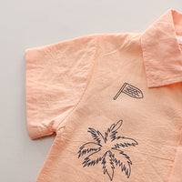 Boys Orange Blue Ocean Print Short Sleeve Shirt With Denim Shorts Set 2 pc. Sets