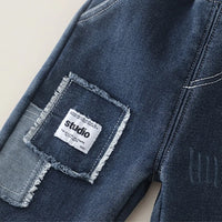Boys Khaki Typographic Printed Sweatshirt With Denim Pants Set Sets