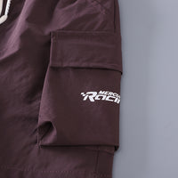 Boys Typographic Printed Contrast Pocketed T-Shirt With Dark Brown Cargo Shorts Set 2 pc. Sets
