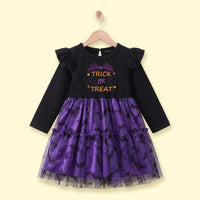 Girls Black Typography Long Sleeve Fit & Flare Dress Casual Dresses Black 1-2 Y