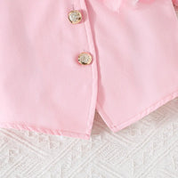 Girls Pink Flower Applique Short Sleeves Top With Pleated Skirts Co-ord Sets Sets