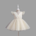 Girls Flutter Sleeves Party Dress Party Dresses Beige 4-5 Y 