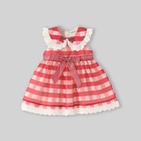 Girls Red Checked Cherry Applique Sleeveless Fit & Flare Dress Casual Dresses