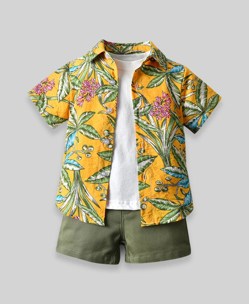 Beach Print 3 Piece with Shirt, Shorts & t-shirt