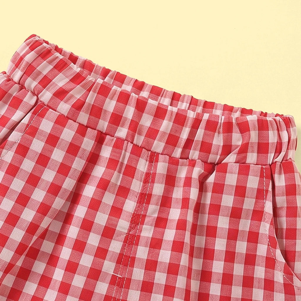 Girls White Sleeveless Top With Checked Pants Sets 2 pc. Sets