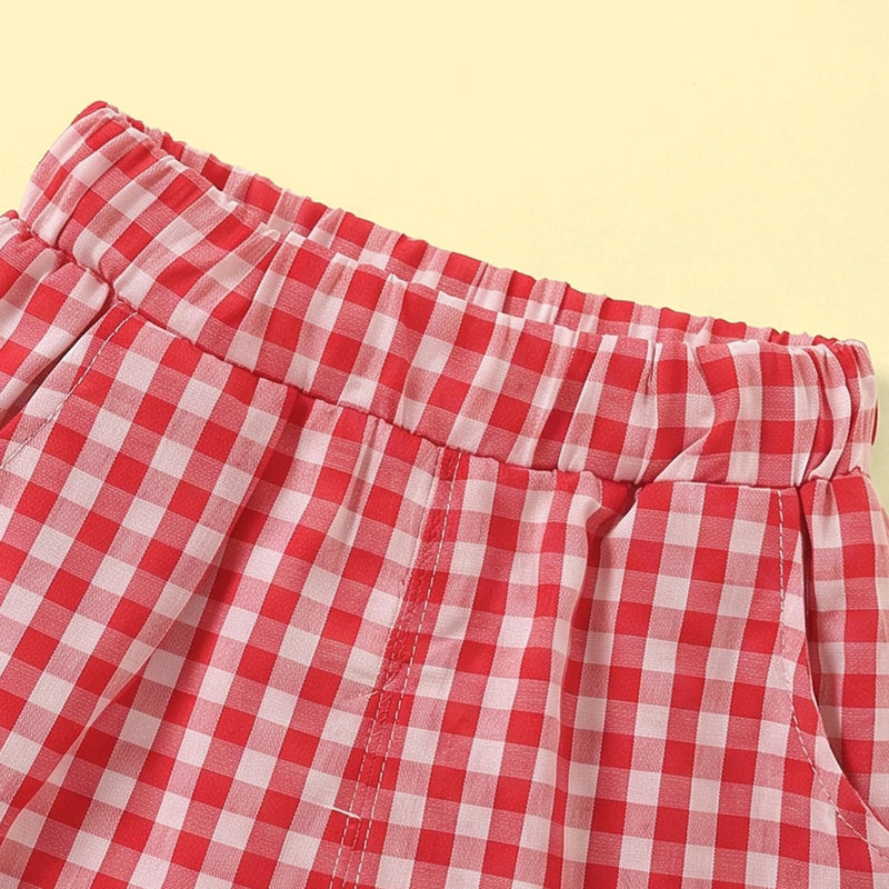 Girls White Sleeveless Top With Checked Pants Sets 2 pc. Sets