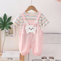 Boys Short Sleeve T-Shirt With Light Pink Bunny Applique Dungaree Sets 2 pc. Sets Light Pink 1-2 Y