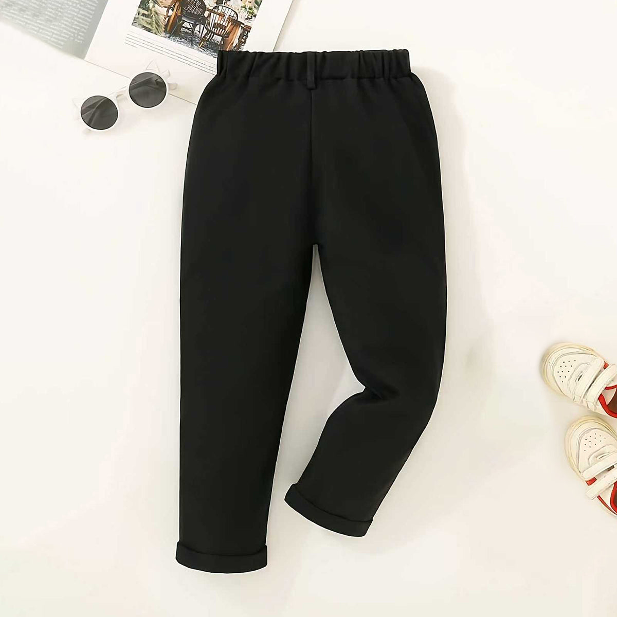 Boys Black Straight Fit Trousers with Belt Loop Pants
