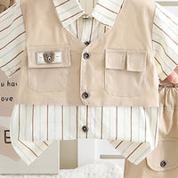 Boys Beige Stripe Short Sleeves Pocket Flap Shirt With Shorts Set 2 pc. Sets