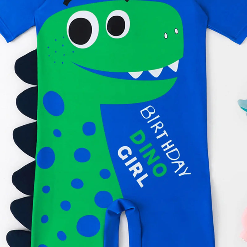 Boys Blue Dinosaur Themed Short Sleeves Swimwear Bodysuit Beachwear
