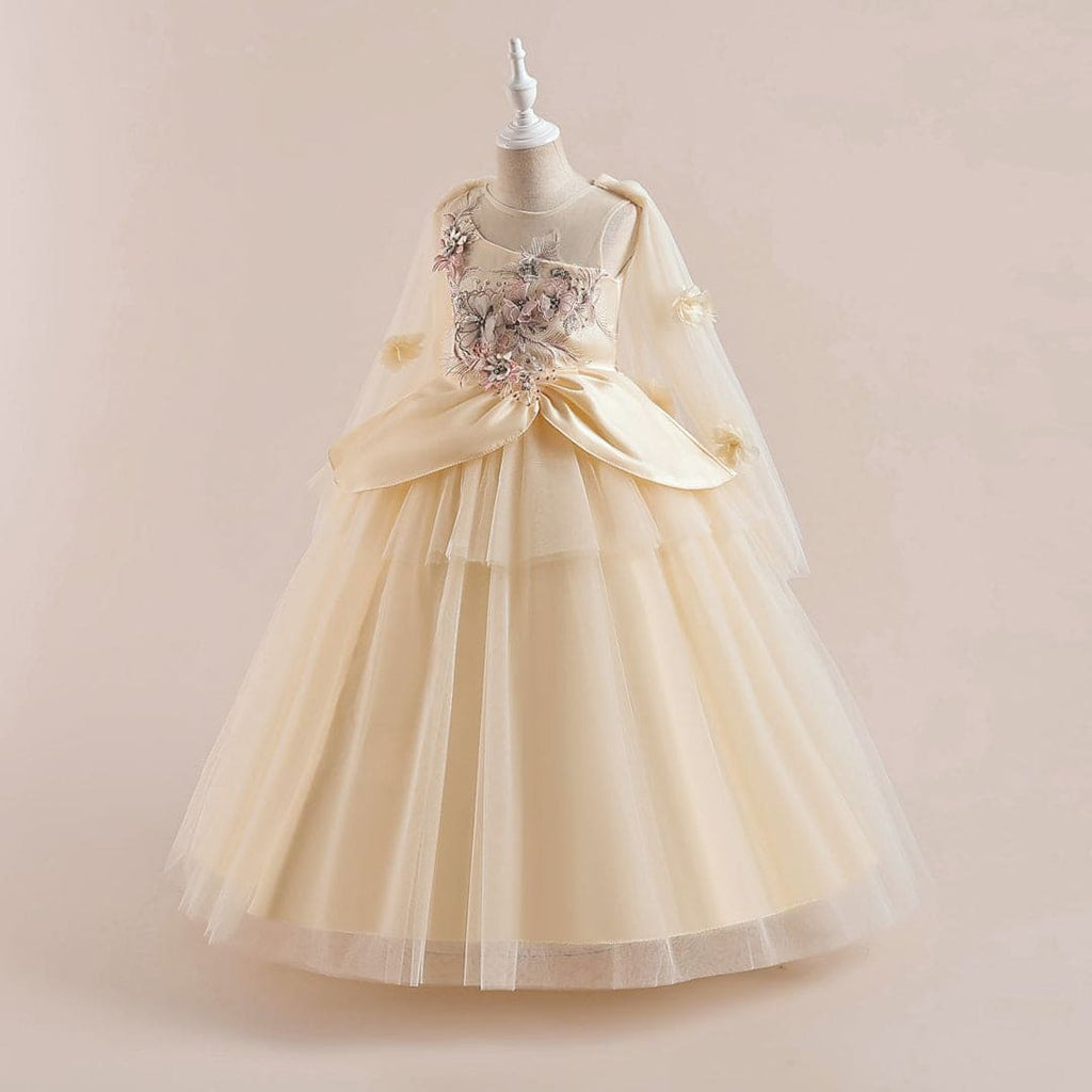 Girls Flower Applique Party Wear Gown Party Dresses   