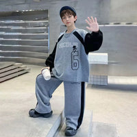 Boys Grey Alphanumeric Printed Oversized t-Shirt With Pants Set Sets