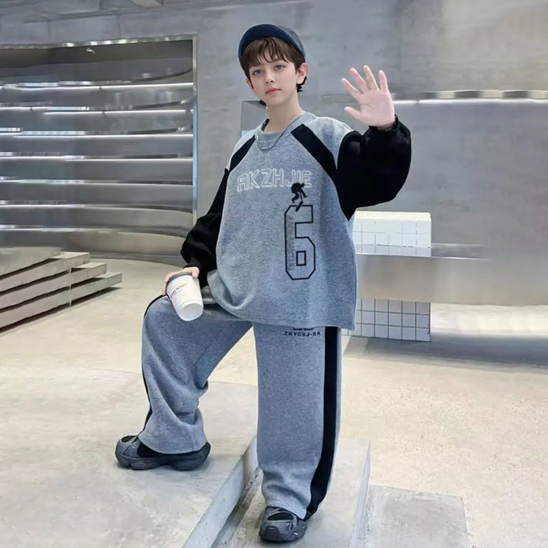 Boys Grey Alphanumeric Printed Oversized t-Shirt With Pants Set Sets