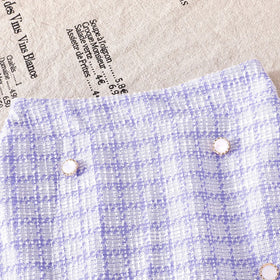Girls Purple Checked Vest With Long Sleeves Top & Skirt Sets Sets