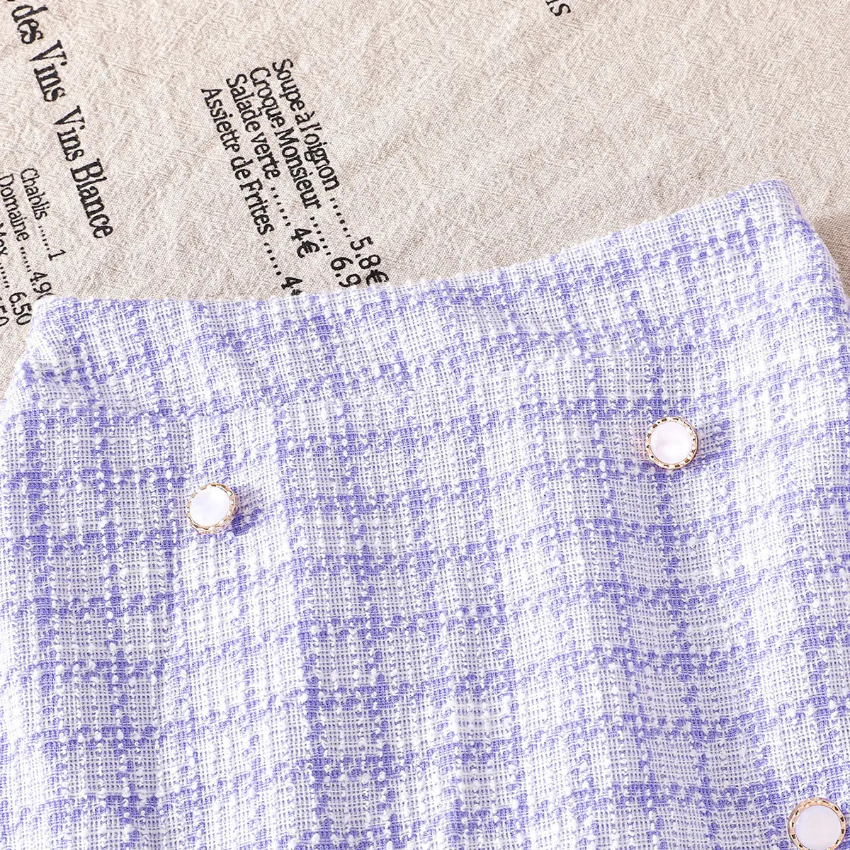 Girls Purple Checked Vest With Long Sleeves Top & Skirt Sets Sets