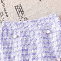 Girls Purple Checked Vest With Long Sleeves Top & Skirt Sets Sets