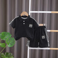 Boys Black Typographic Printed Short Sleeve Polo T-Shirt With Shorts Sets 2 pc. Sets Black 1-2 Y