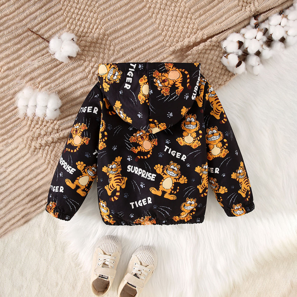 Boys Black Animal Print Hooded Jackets Coats & Jackets