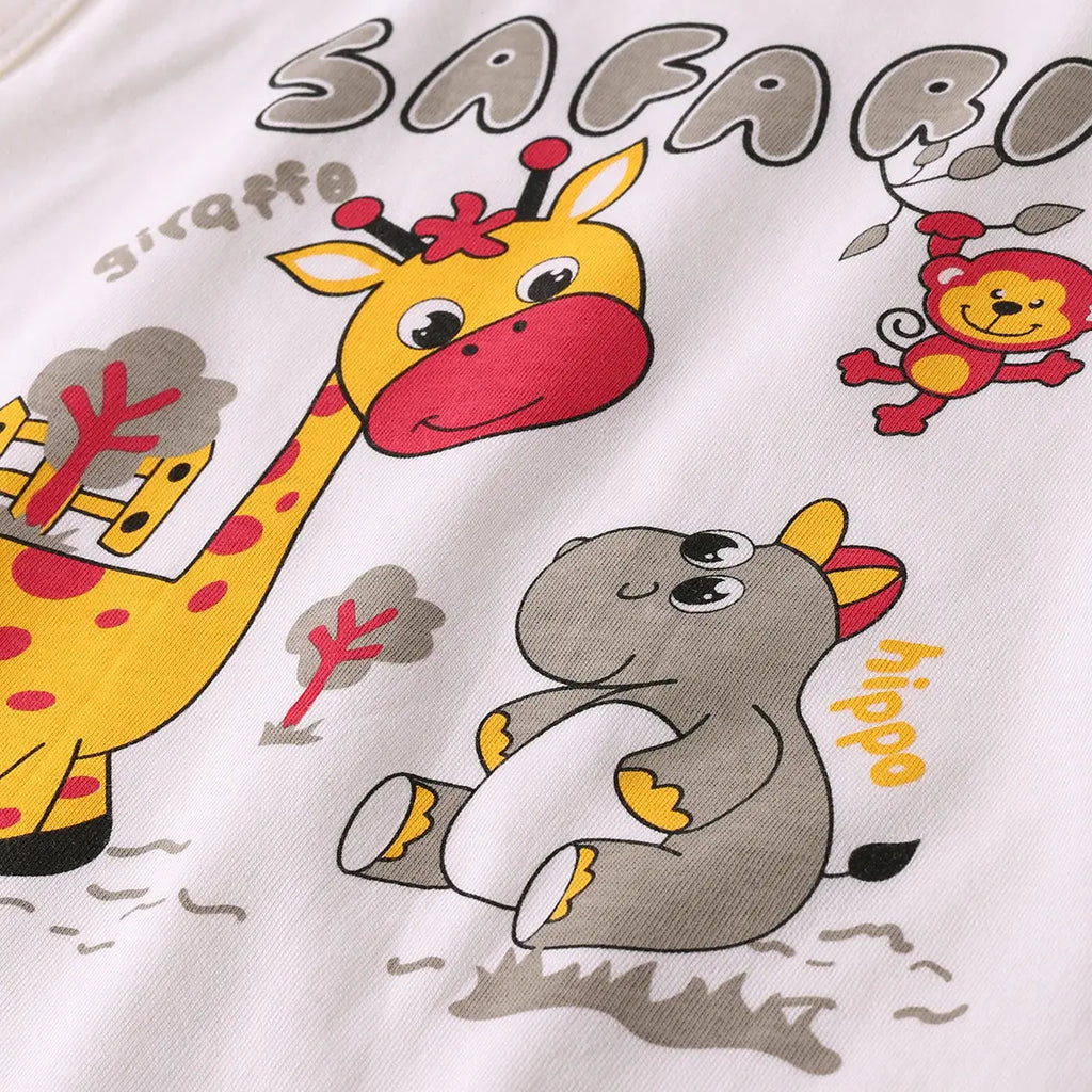Boys Grey Animal Printed Short Sleeve Shirt With Printed T-Shirt and Shorts Sets Sets