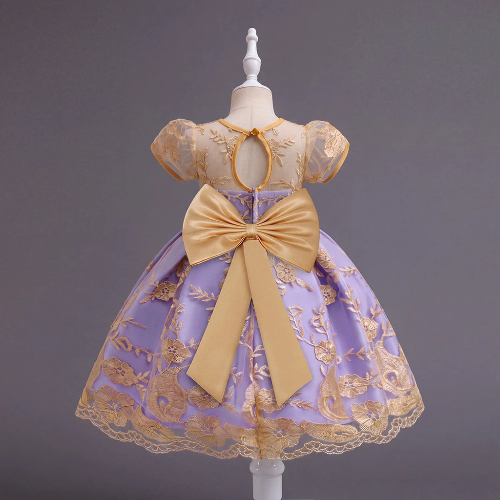 Girls Purple Floral Embroidered Fit & Flare Party Wear Dress Party Dresses