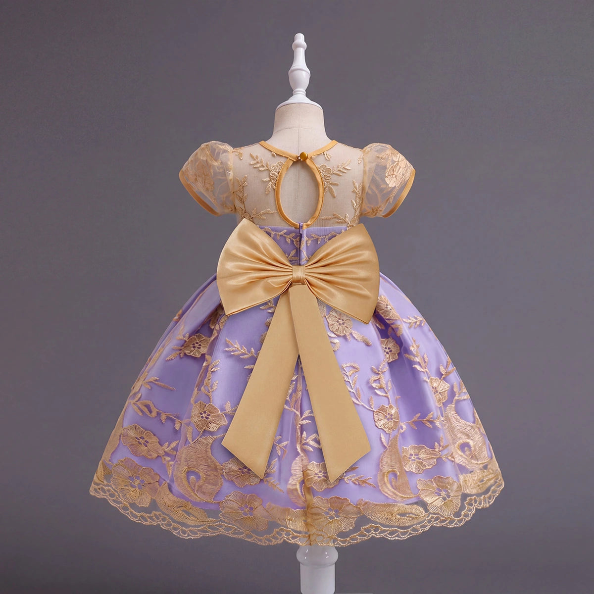 Girls Purple Floral Embroidered Fit & Flare Party Wear Dress Party Dresses