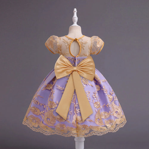 Girls Purple Floral Embroidered Fit & Flare Party Wear Dress Party Dresses