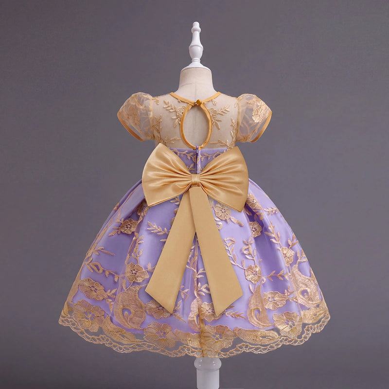 Girls Purple Floral Embroidered Fit & Flare Party Wear Dress Party Dresses