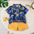 Boys Blue Tropical Print Short Sleeves Shirt With Shorts Set 2 pc. Sets