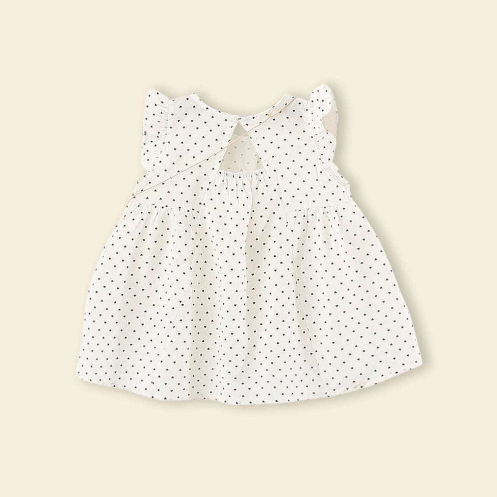 Girls Off White Polka Dot Print A-Line Dress Casual Dresses