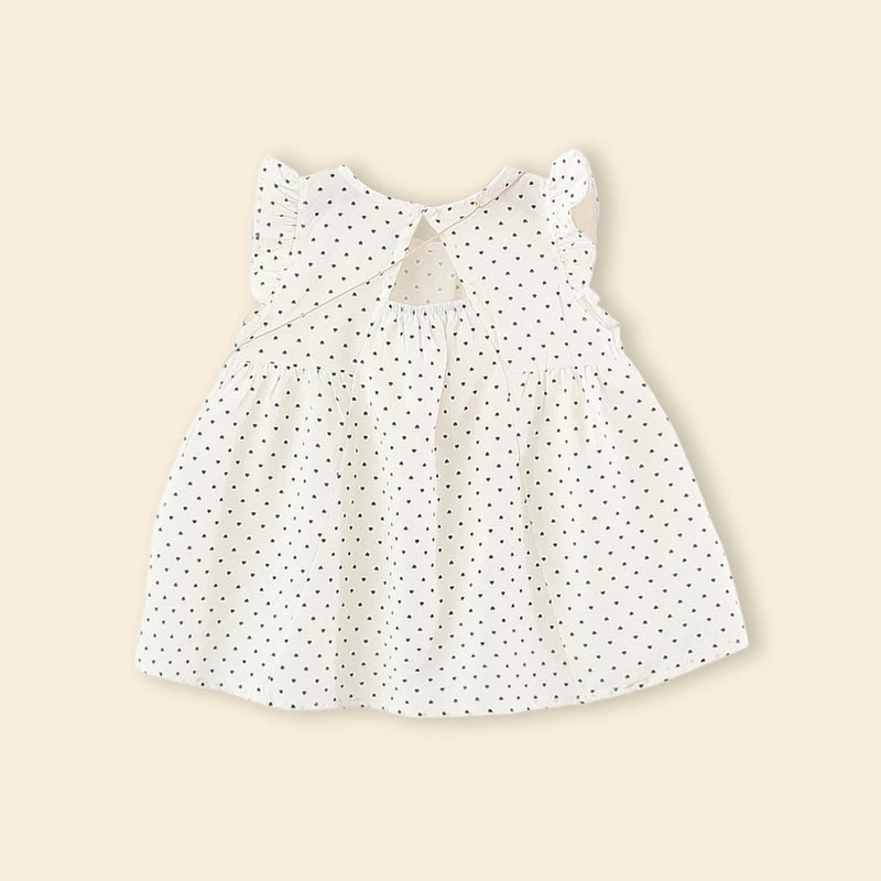 Girls Off White Polka Dot Print A-Line Dress Casual Dresses