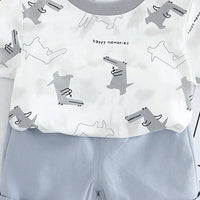 Boys Light Grey Crocodile Printed Short Sleeve T-Shirt With Elasticated Shorts Sets 2 pc. Sets