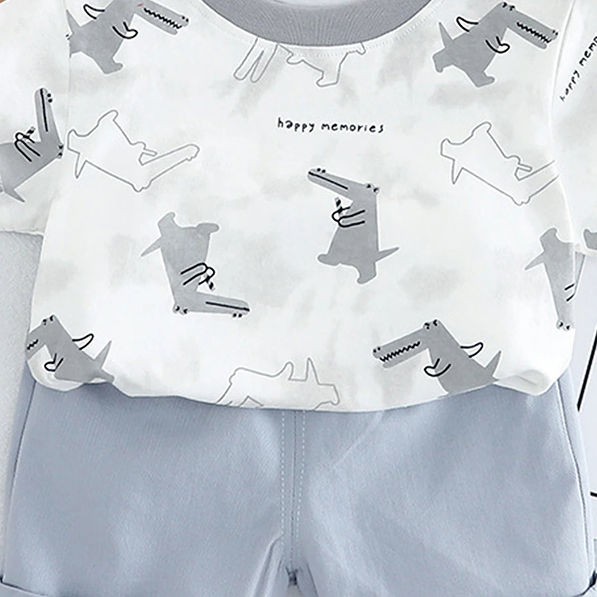 Boys Light Grey Crocodile Printed Short Sleeve T-Shirt With Elasticated Shorts Sets 2 pc. Sets