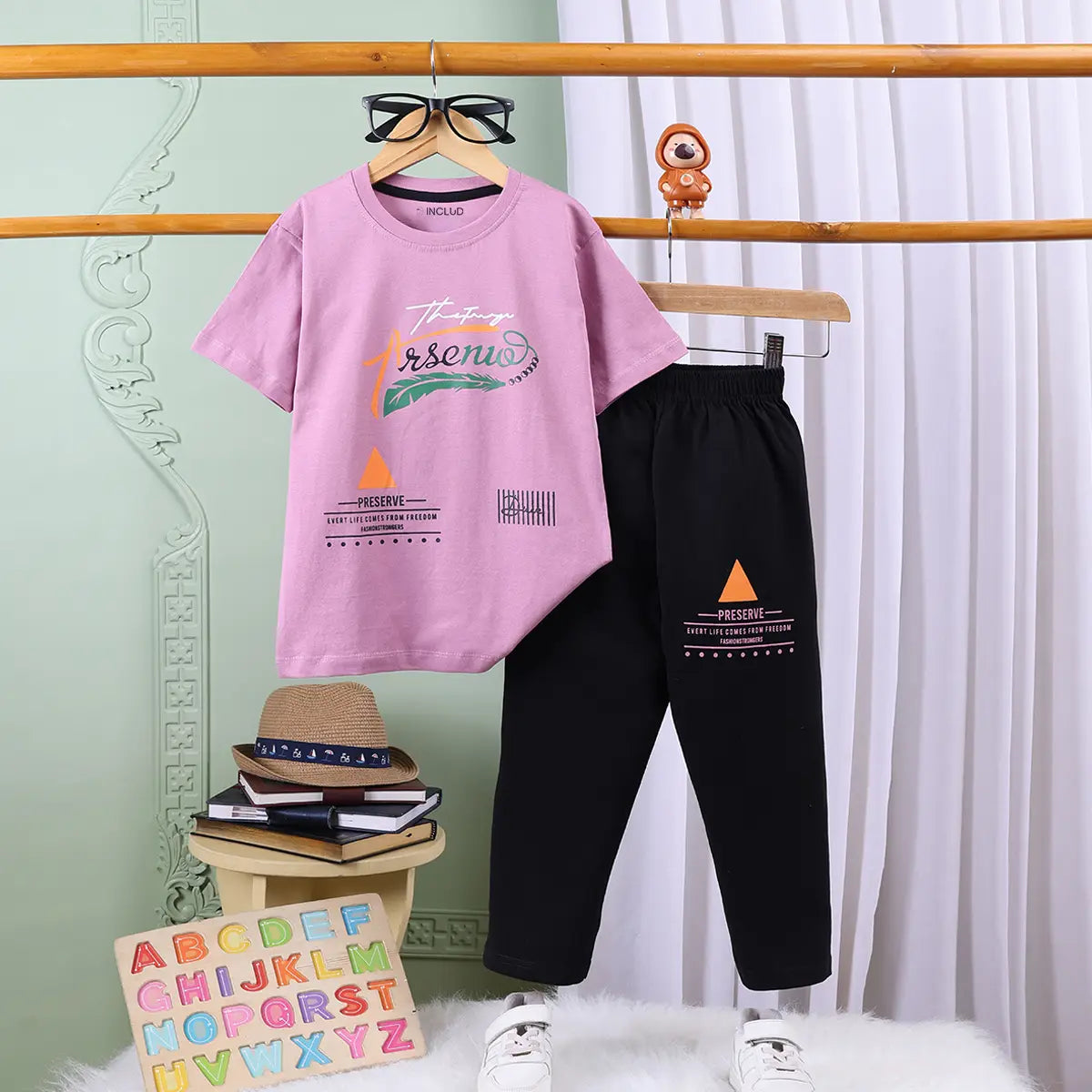 Boys Lilac Graphics Print T-Shirt With Elasticated Pants Sets Sets Lilac 2-3 Y