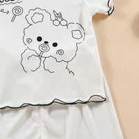 Girls Off White Bear Graphic Printed Short Sleeve Top With Shorts Sets 2 pc. Sets