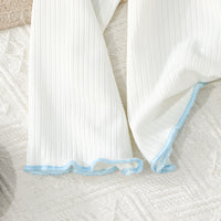Girls White Cherry Embroidered Top with Checkered Pajama Set Sets