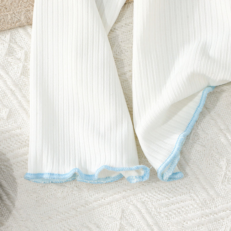 Girls White Cherry Embroidered Top with Checkered Pajama Set Sets