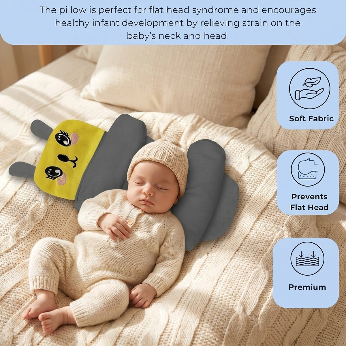 Baby Pillow with Head & Neck Support -Soft Cotton Infant Sleeping Pillow for Flat Head Protection Trending Accessories