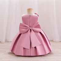 Girls Bow Applique Pleated Party Wear Dress Party Dresses   