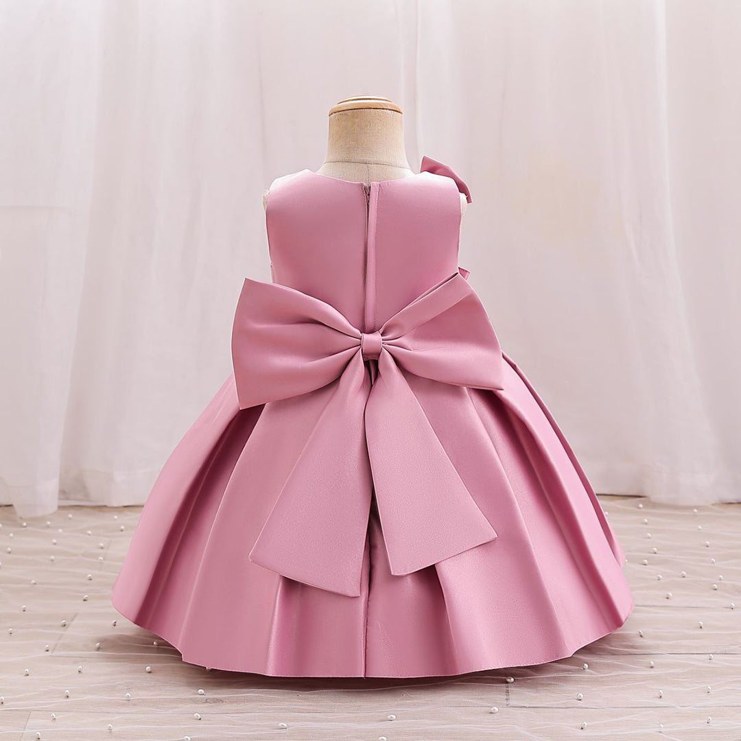 Girls Bow Applique Pleated Party Wear Dress Party Dresses   