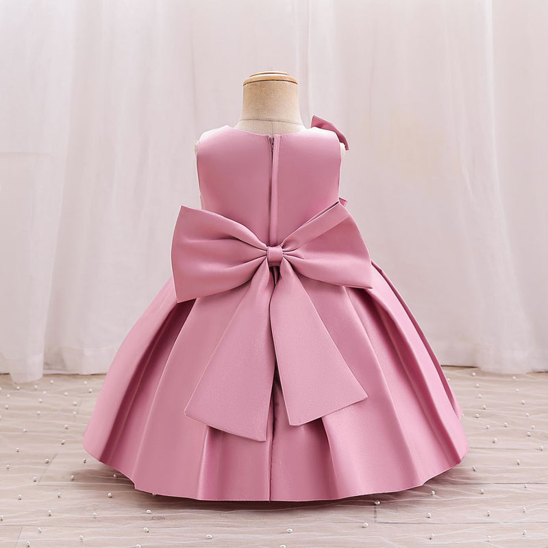 Girls Bow Applique Pleated Party Wear Dress Party Dresses   