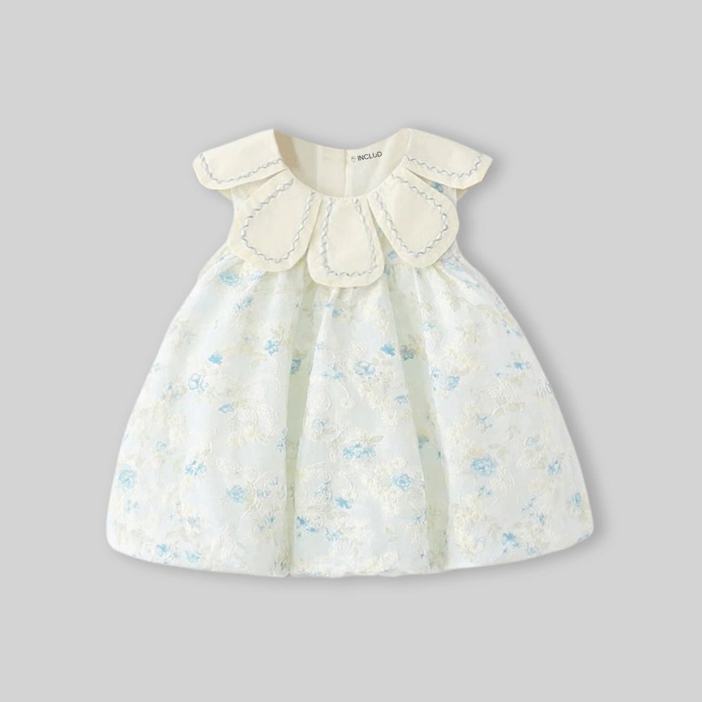 Girls Off White Floral Embroidered Sleeveless Dress Casual Dresses