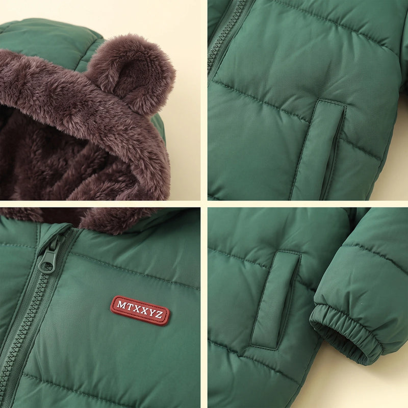 Boys Green Bear Ear On Hood Zip-up Puffer Jacket Coats & Jackets